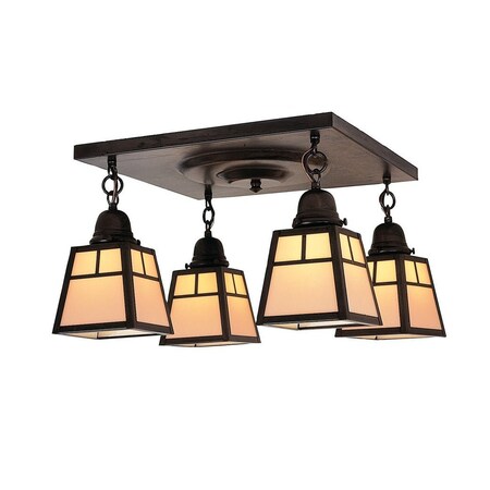 Arroyo Craftsman A-Line Shade 4 Light Ceiling Mount Without Overlay (Empty), Black, Rain Mist Glass ACM-4ERM-BK